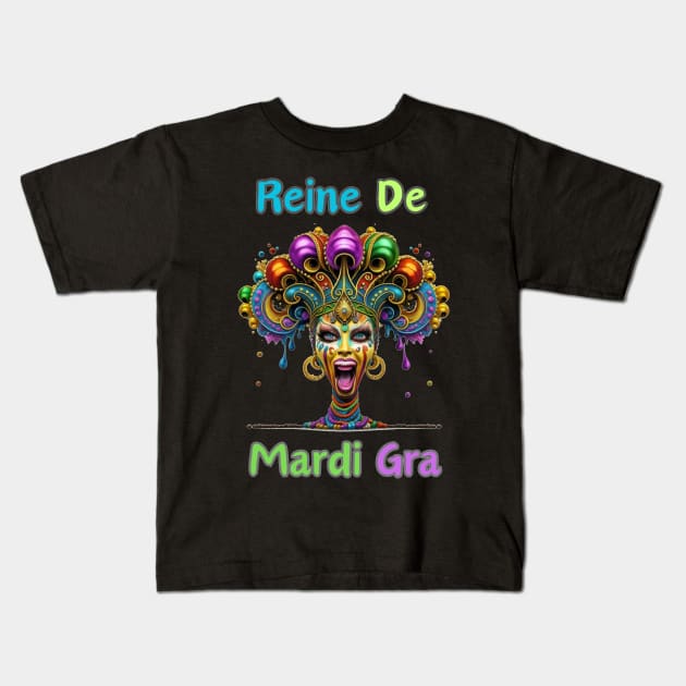 "Vintage Carnival Dreams: Mardi Gras Queen Bliss" - Cajun Party New Orleans Kids T-Shirt by stickercuffs